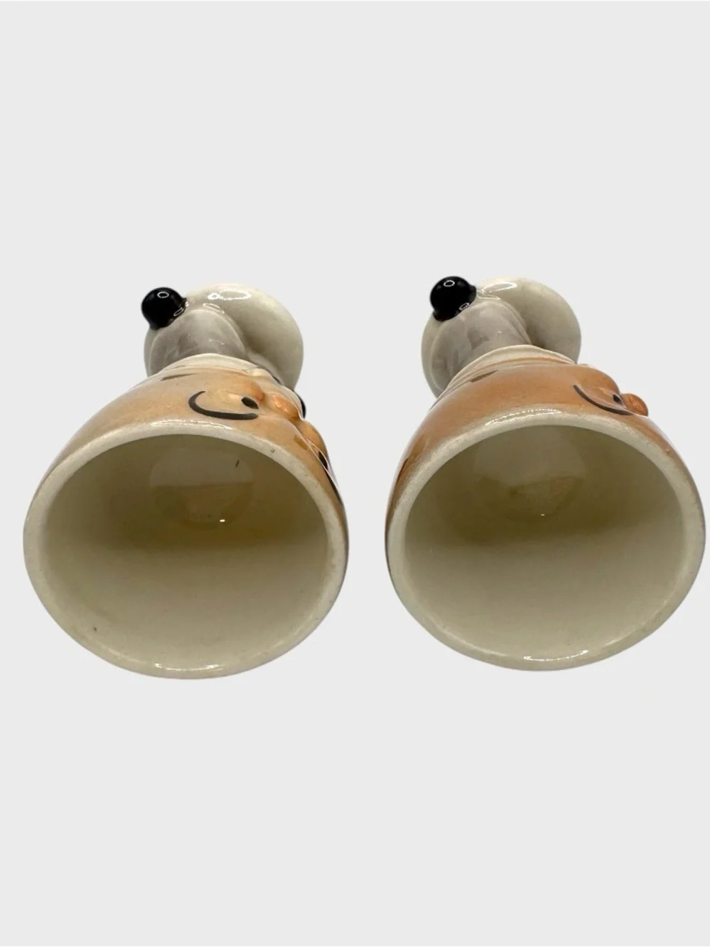 Vintage Ceramic Humpty Egg Cups in Cream and Brown